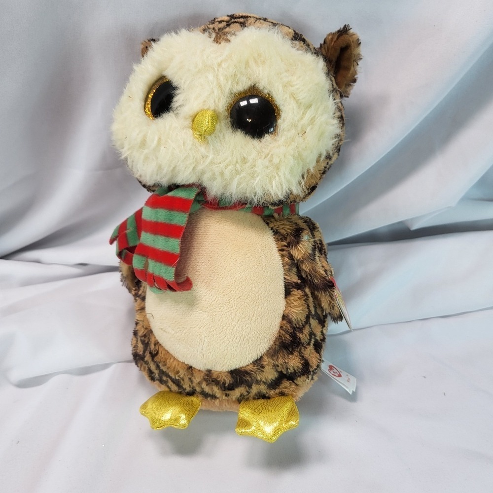 Ty Beanie Boos Wise the Holiday Owl w. Christmas Scarf Plush Stuffed‎ Animal Toy